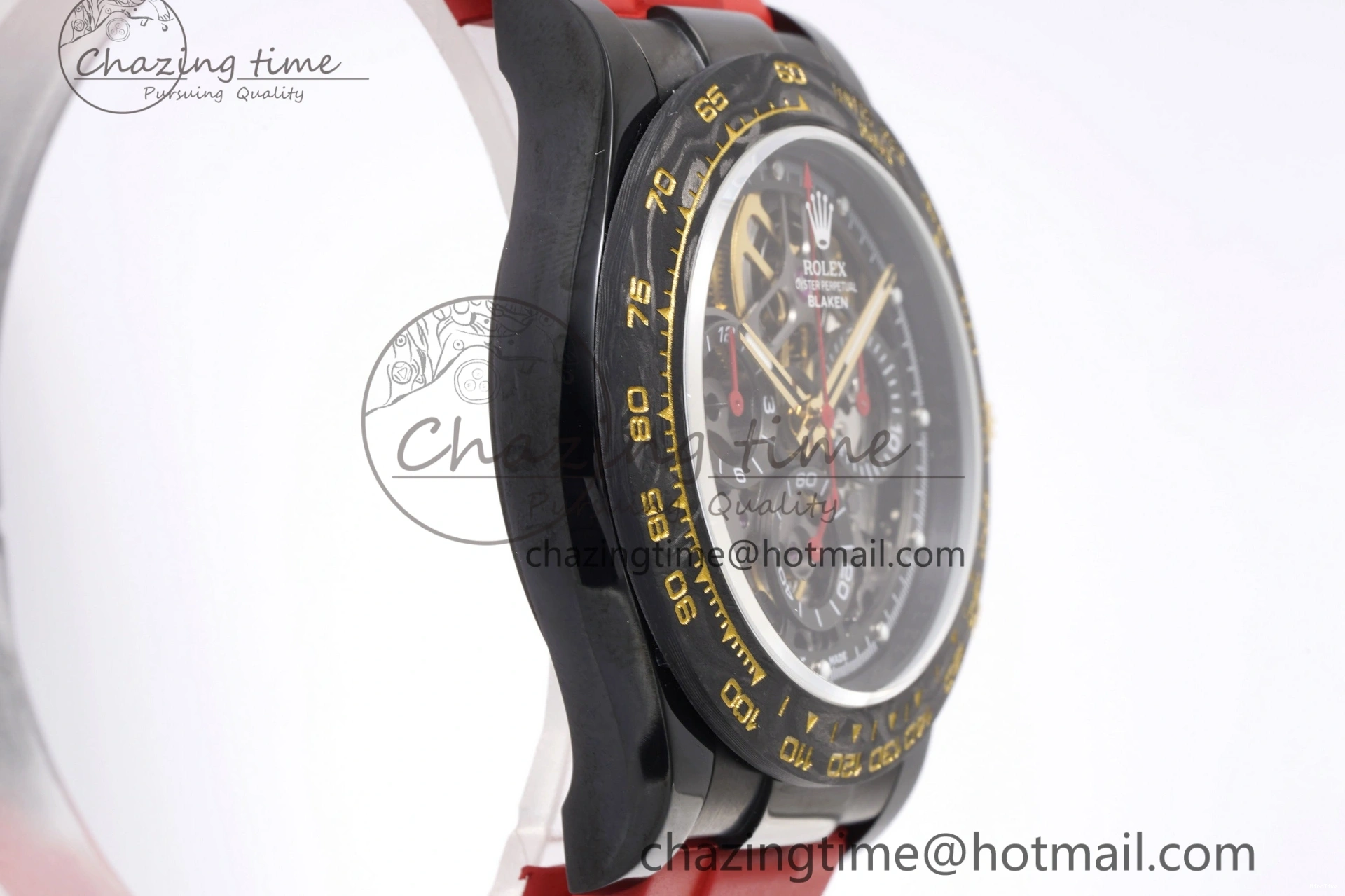 MiroTime 0213 Youthful Daytona PVD Carbon Bezel GETF Best Edition Skeleton Red Dial on Red Rubber Strap SA 1944
